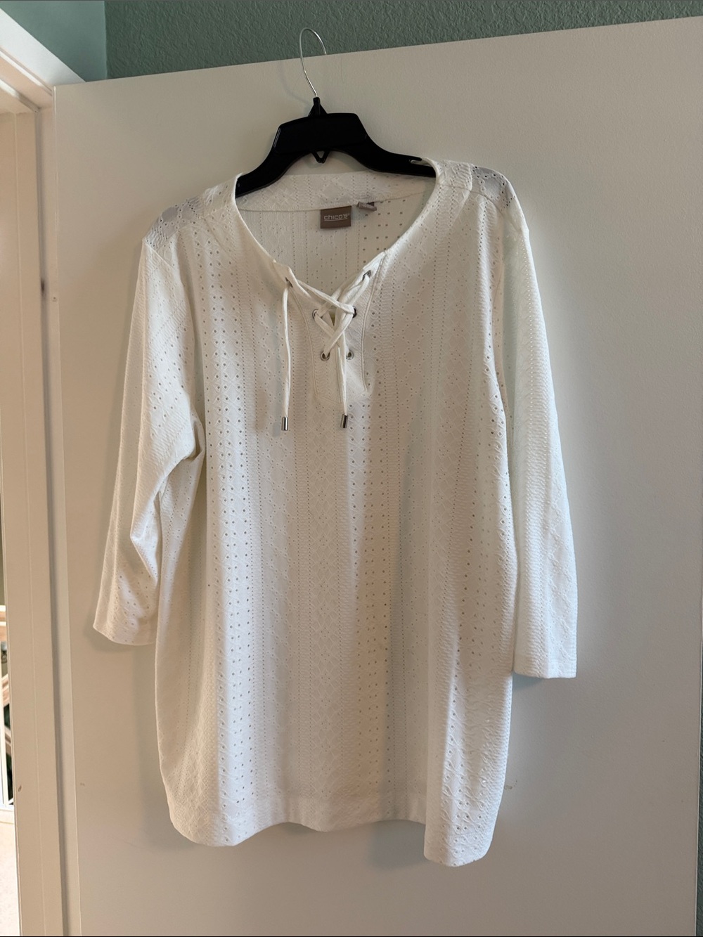 Chico's White Lace-Up Eyelet Tunic
